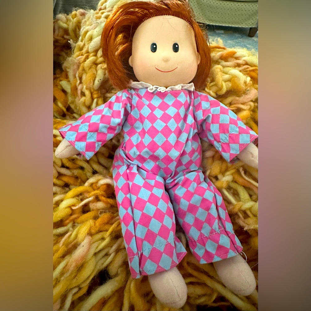 1999 Madeline Kids Gifts Rag Doll Hard Face Head 12" Harlequin Pajama Bemelmans